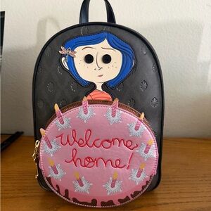 Loungefly Black and Pink Coraline Backpack